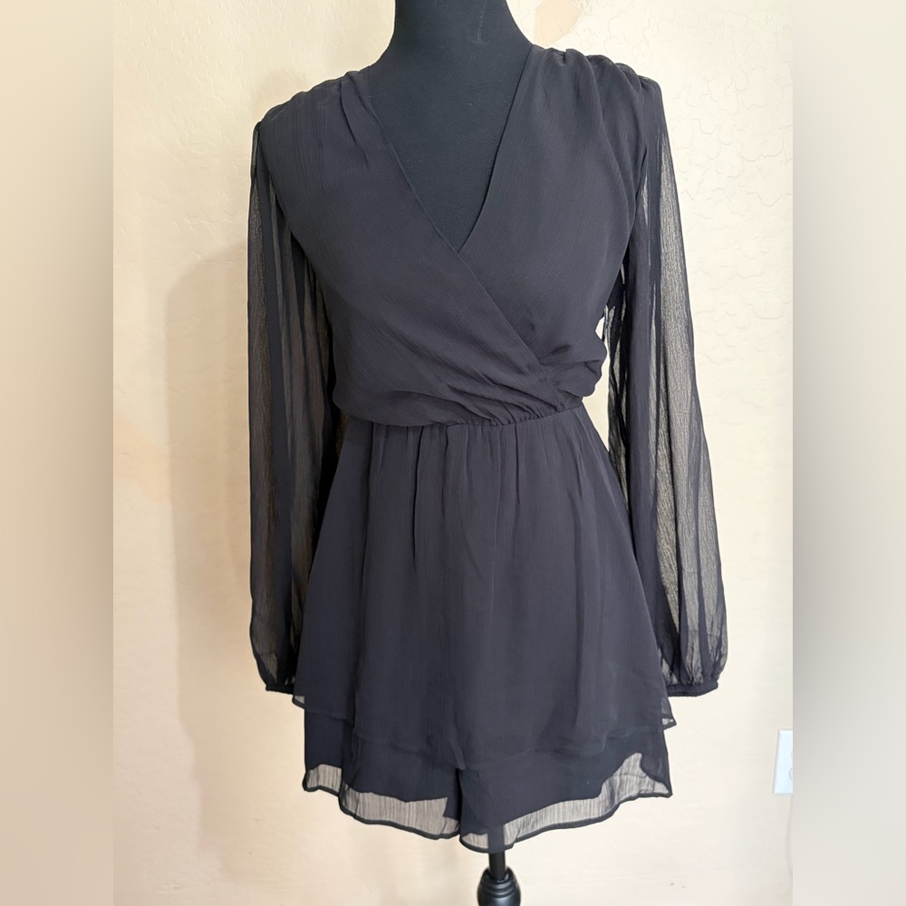 Size L- Express Black Sheer Sleeve Mini Dress